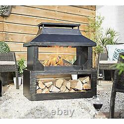 Outdoor Fireplace Log Storage Fire Pit Burner Steel Chiminea Wood Smoker Garden