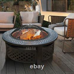 Outdoor Patio Round Table BBQ Brazier Wood Burning Fire Pit Garden Heater&Grill