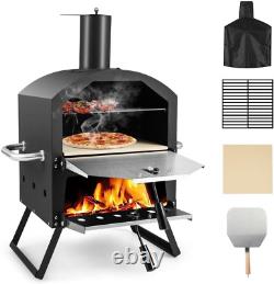 Outdoor Pizza Oven, 2 Tier Wood-Fired Pizza Maker with Waterproof Cover, Cooking