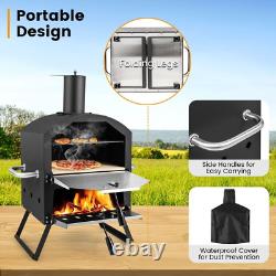 Outdoor Pizza Oven, 2 Tier Wood-Fired Pizza Maker with Waterproof Cover, Cooking