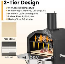 Outdoor Pizza Oven, 2 Tier Wood-Fired Pizza Maker with Waterproof Cover, Cooking