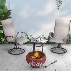 Outdoor Red Round 20 Wood Burning Fire Pit with Spark Screen and Poker
