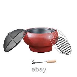 Outdoor Red Round 20 Wood Burning Fire Pit with Spark Screen and Poker