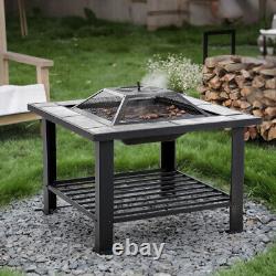 Outdoor Square Fire Pit Garden Patio Heater BBQ Brazier Firepit Charcoal Burner