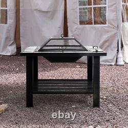 Outdoor Square Fire Pit Garden Patio Heater BBQ Brazier Firepit Charcoal Burner