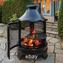 Outdoor Steel Cooking Fire Pit With Swing Out Iron Barbecue/Grill + Fire Poker