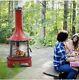 Outdoor Wood Burning Sturdy Steel Chiminea Fireplace With Cooking Grill In Red