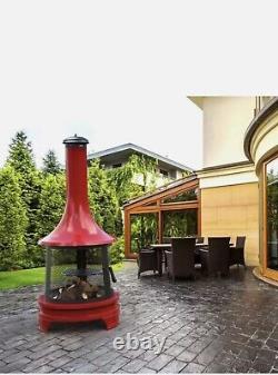 Outdoor Wood Burning Sturdy Steel Chiminea Fireplace with Cooking Grill in Red