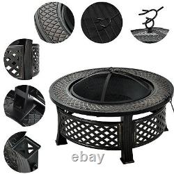 Outdoor fire pit, big round fire bowl, garden patio heater BBQ grill, mesh cover