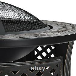 Outdoor fire pit, big round fire bowl, garden patio heater BBQ grill, mesh cover