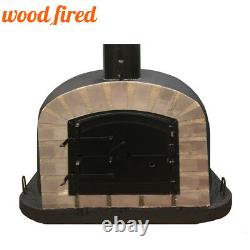 Outdoor wood fired Pizza oven 100cm black Deluxe extra grey-brick/black-door