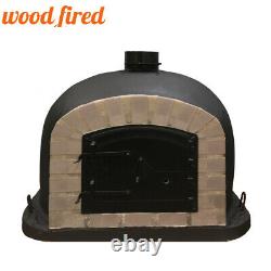 Outdoor wood fired Pizza oven 100cm black Deluxe grey-brick/black-door