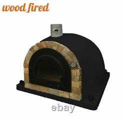 Outdoor wood fired Pizza oven 100cm black Pro deluxe rock face cast door