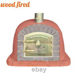 Outdoor wood fired Pizza oven 100cm brick red deluxe extra grey brick/gold door