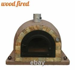 Outdoor wood fired Pizza oven 100cm brown Pro deluxe rockface cast door package