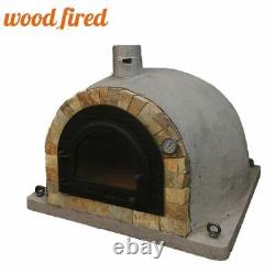 Outdoor wood fired Pizza oven 100cm grey Pro deluxe rock face cast iron door
