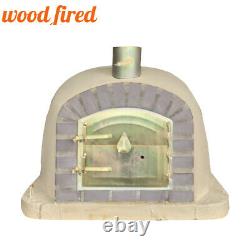 Outdoor wood fired Pizza oven 100cm sand deluxe extra grey brick/gold door