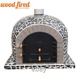 Outdoor wood fired Pizza oven 100cm superior model black mosaic with grey brick