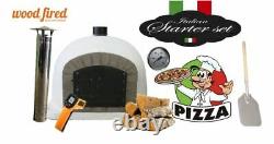 Outdoor wood fired Pizza oven 100cm white Deluxe grey-brick/black-door (package)