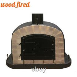 Outdoor wood fired Pizza oven 70cm black Deluxe extra grey-brick/black-door