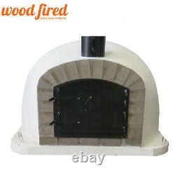 Outdoor wood fired Pizza oven 70cm white Deluxe extra grey-brick/black-door