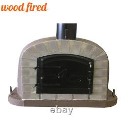 Outdoor wood fired Pizza oven 80cm brown Deluxe extra grey-brick/black-door
