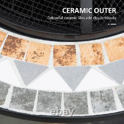 Outsunny 60cm Round Firepit with Mosaic Outer, Mesh Screen Lid and Poker