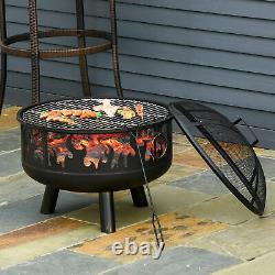 Outsunny 61.5cm 2-In-1 Outdoor Fire Pit & Firewood BBQ Garden Cooker Heater