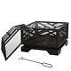 Outsunny 66cm Square Fire Pit Patio Metal Brazier With Grill Net Mesh Cover Poker