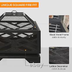 Outsunny 66cm Square Fire Pit Patio Metal Brazier with Grill Net Mesh Cover Poker
