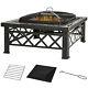 Outsunny 76cm Square Garden Fire Pit Square Table With Poker Mesh Cover Log Grate