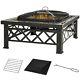 Outsunny 76cm Square Garden Fire Pit Table With Poker Mesh Cover Log Grate 3 In 1