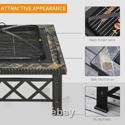 Outsunny 76cm Square Garden Fire Pit Table with Poker Mesh Cover Log Grate 3 in 1