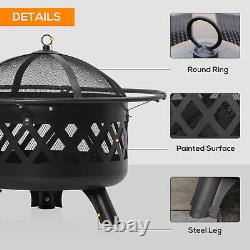 Outsunny Outdoor Fire Pit Brazier with Cooking Grill Log Wood Charcoal Burner