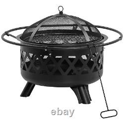 Outsunny Outdoor Fire Pit Brazier with Cooking Grill Log Wood Charcoal Burner
