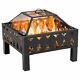 Outsunny Outdoor Fire Pit With Screen And Poker, Backyard Wood Burner, Black