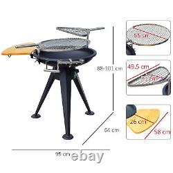 Outsunny Round Fire Pit BBQ Wood Burning Charcoal Grill Party Barbeque Camping