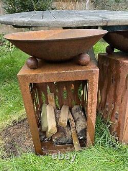Oxidised Steel Chimnea And Fire Pit (x3) Garden Set