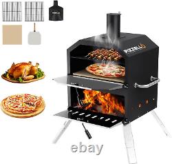 PIZZELLO Outdoor Pizza Oven 16'' Large Wood Fired 2-Layer Pizza Ovens with Pizza