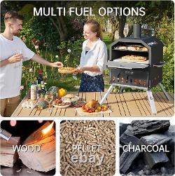 PIZZELLO Outdoor Pizza Oven 16'' Large Wood Fired 2-Layer Pizza Ovens with Pizza