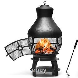 Patio Fire Pit Chimenea Fireplace Wood/Coal Burning Heater With 2-piece Log Grate