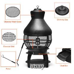 Patio Fire Pit Chimenea Fireplace Wood/Coal Burning Heater With 2-piece Log Grate