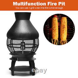 Patio Fire Pit Chimenea Fireplace Wood/Coal Burning Heater With 2-piece Log Grate