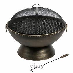 Peaktop Firepit Outdoor Wood Burning Fire Pit Steel BBQ Grill Poker HR30701AA