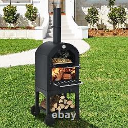 Portable Outdoor Pizza Oven Wood Fired Pizza Maker BBQ Smoker + Waterproof Cover