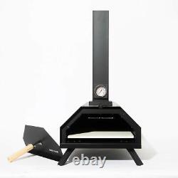 Portable Pizza Oven Wood Fired With Rain Cover Ceramic Stone Peel Black Outdoor