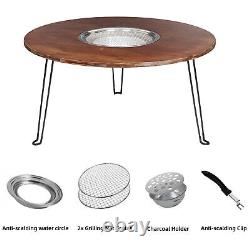 Portable Round Outdoor Patio Wood Burning Fire Pit Table Charcoal Stove Foldable