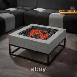 Premium 3-in-1 Outdoor Wood Burning Garden Fire Pit BBQ Square Grey 70cm