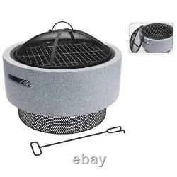 ProGarden Fire Bowl with BBQ Rack Round Light Grey Fireplace Outdoor Heater