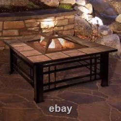 Pure Garden Steel Wood Burning Outdoor Fire Pit Table